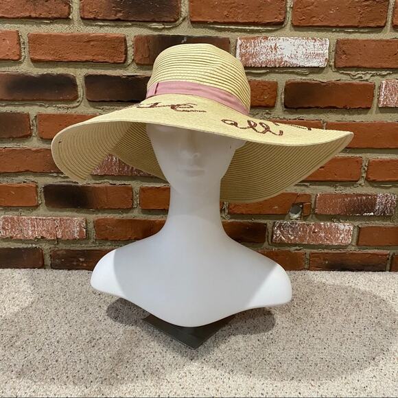 Euro Summer Express Floppy Straw Hat Rosé All Day Pink Ribbon - Picture 3 of 6